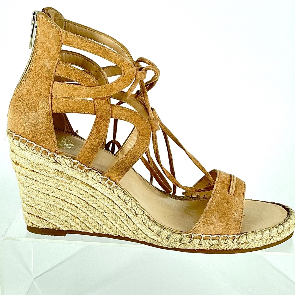 Vince Camuto Size 10 Tan Suede Lace Up Espadrille Wedge Sandals NEW Tannon $159